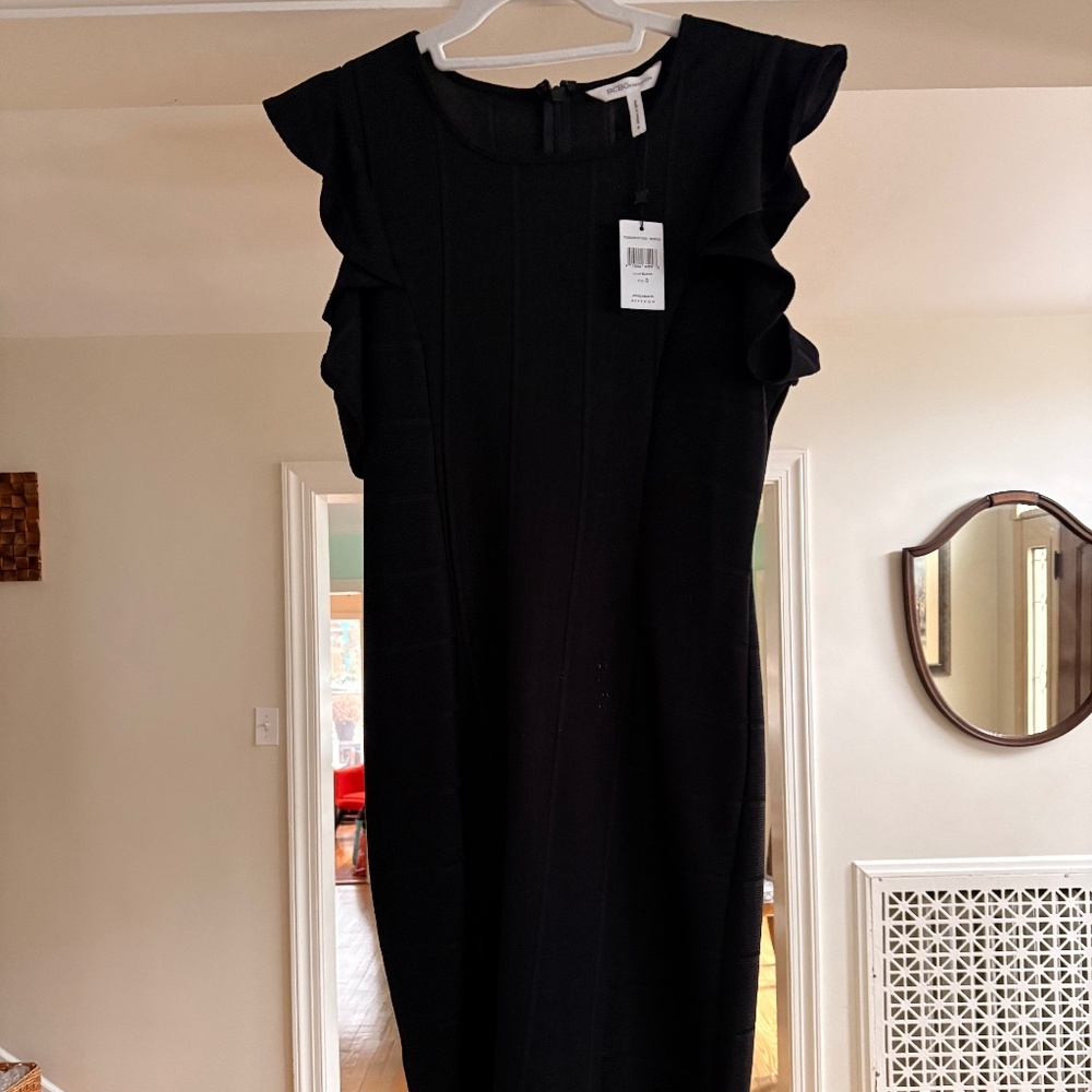 RARE NWT BCBG dress black ruffle sleeve mini 8 new